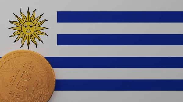 Bitcoin Ouro Canto Inferior Esquerdo Bandeira País Uruguai — Fotografia de Stock