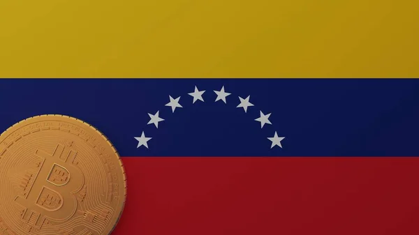 Gold Bitcoin Bottom Left Corner Country Flag Venezuela — Stock Photo, Image