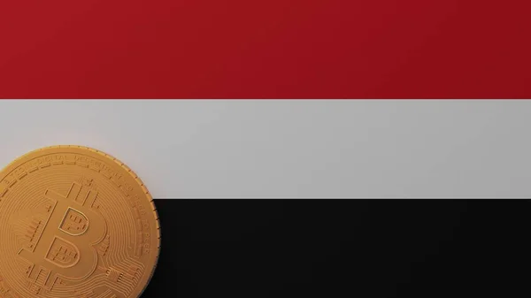 Bitcoin Ouro Canto Inferior Esquerdo Bandeira País Iêmen — Fotografia de Stock