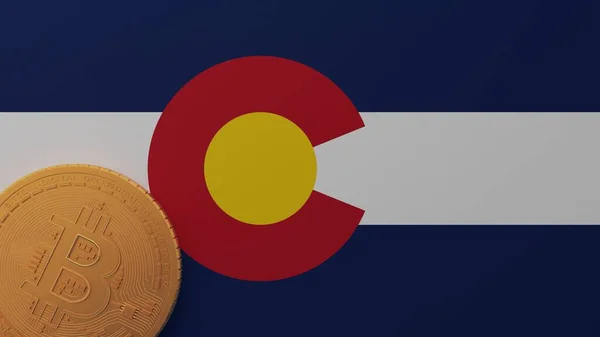 Bitcoin Oro Esquina Inferior Izquierda Bandera Estados Unidos Colorado Fotos de stock libres de derechos