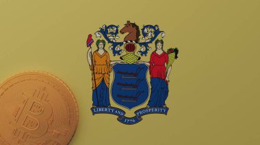 New Jersey bayrağının sol alt köşesinde altın Bitcoin var.