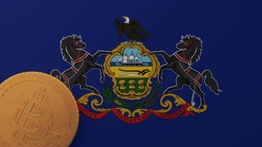 Pensilvanya bayrağının sol alt köşesinde altın Bitcoin