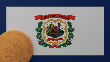 Batı Virginia 'nın ABD Bayrağında Sol Alt Köşedeki Altın Bitcoin