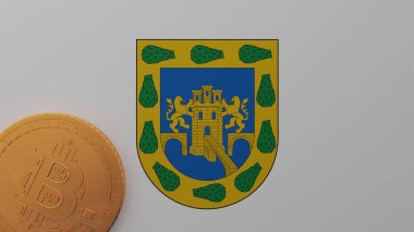 Meksika Federal Bölgesi bayrağının sol alt köşesinde altın Bitcoin