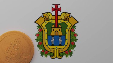 Veracruz bayrağının sol alt köşesinde altın Bitcoin