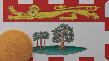 Prens Edward adasının bayrağının sol alt köşesinde altın Bitcoin