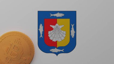 Baja California Sur bayrağının sol alt köşesinde altın Bitcoin