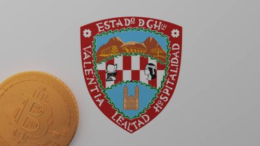 Chihuahua bayrağının sol alt köşesinde altın Bitcoin