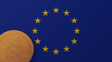 Avrupa Birliği Bayrağının Sol Altında Altın Bitcoin