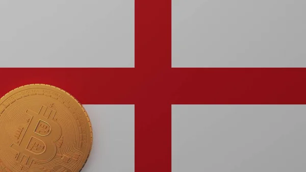 Bitcoin Ouro Canto Inferior Esquerdo Bandeira Inglaterra — Fotografia de Stock