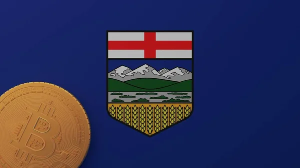 Золотий Біткоїн Лівому Кутку Прапорі Альберти — стокове фото