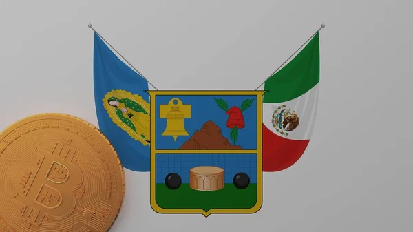Arany Bitcoin Bal Alsó Sarokban Hidalgo Zászlóján — Stock Fotó