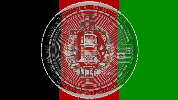 Grand Bitcoin Verre Transparent Centre Dessus Drapeau Pays Afghanistan — Photo