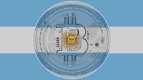 Grande Bitcoin Vidro Transparente Centro Topo Bandeira País Argentina — Fotografia de Stock