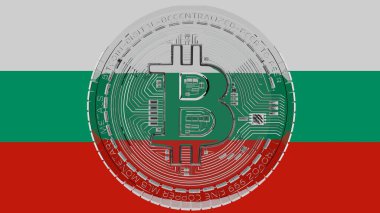 Merkezde ve Bulgaristan Bayrağının tepesinde büyük şeffaf Cam Bitcoin