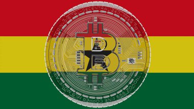 Merkezde ve Gana Bayrağı 'nın tepesinde büyük şeffaf cam Bitcoin.