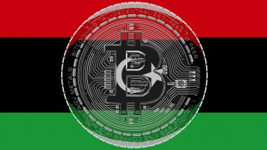 Merkezde ve Libya Bayrağının tepesinde büyük şeffaf Cam Bitcoin