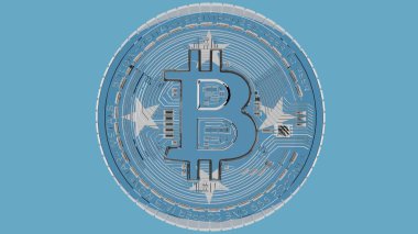 Merkezde ve Mikronezya Bayrağı 'nın tepesinde büyük şeffaf Cam Bitcoin