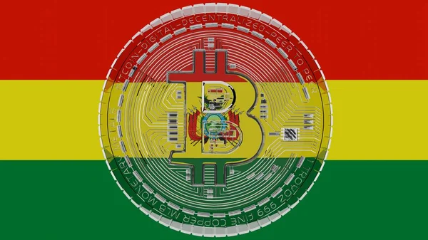 Grand Bitcoin Verre Transparent Centre Dessus Drapeau Pays Bolivie — Photo