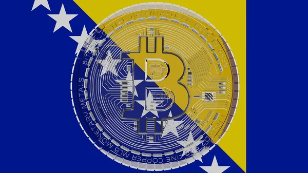 Grand Bitcoin Verre Transparent Centre Dessus Drapeau Bosnie Herzégovine — Photo