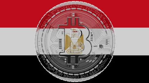 Bitcoin Kaca Transparan Besar Tengah Dan Atas Bendera Negara Mesir — Stok Foto