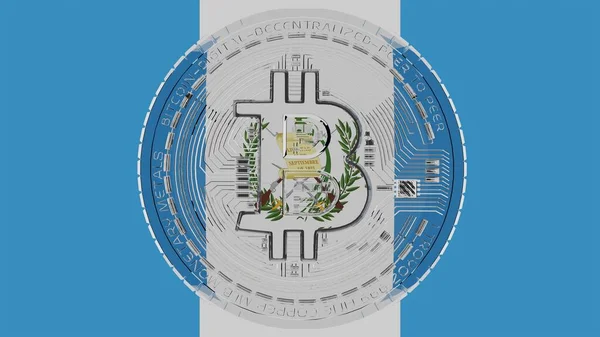 Large Transparent Glass Bitcoin Center Top Country Flag Guatemala — Stock Photo, Image