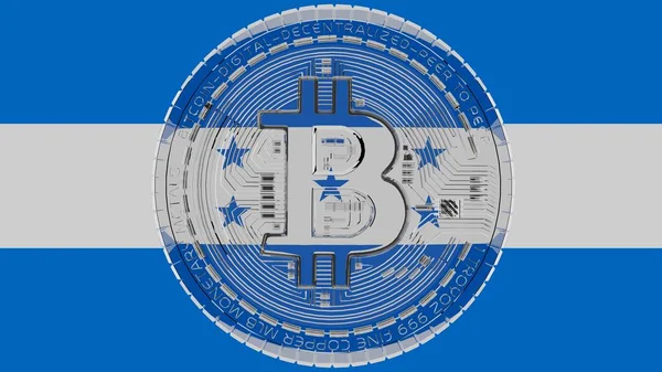 Stor Transparent Glas Bitcoin Centrum Och Toppen Landets Flagga Honduras — Stockfoto
