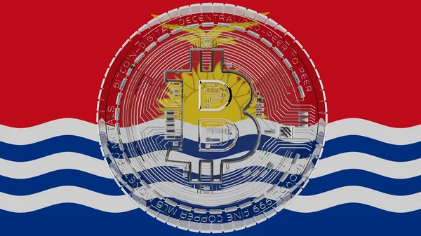 Grand Bitcoin Verre Transparent Centre Dessus Drapeau Pays Kiribati — Photo