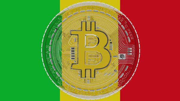 Stor Transparent Glas Bitcoin Centrum Och Toppen Landets Flagga Mali — Stockfoto