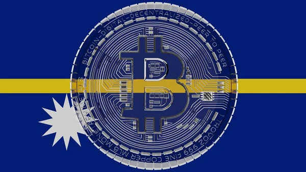 Stor Transparent Glas Bitcoin Centrum Och Toppen Landet Flagga Nauru — Stockfoto