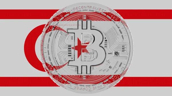 Stor Transparent Glas Bitcoin Centrum Och Toppen Landets Flagga Norra — Stockfoto