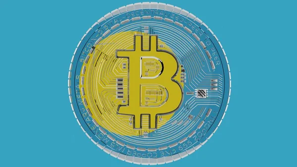 Grand Bitcoin Verre Transparent Centre Dessus Drapeau Pays Palaos — Photo