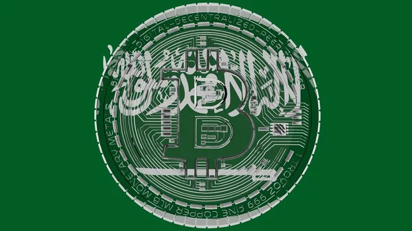 Grande Bitcoin Vidro Transparente Centro Topo Bandeira País Arábia Saudita — Fotografia de Stock