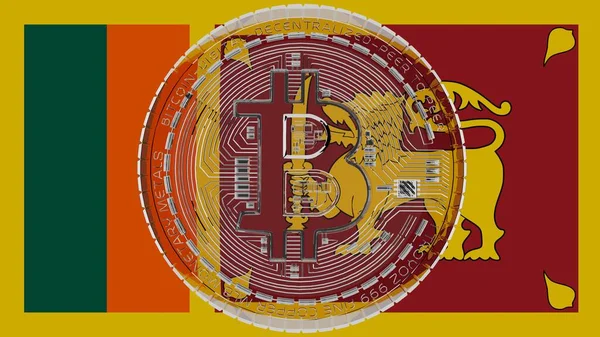 Velký Průhledný Skleněný Bitcoin Středu Vrcholu Státní Vlajky Srí Lanky — Stock fotografie