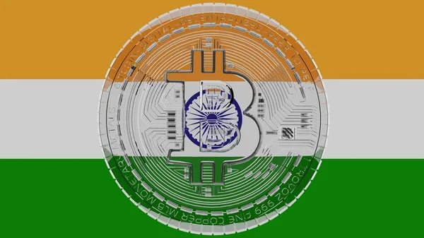 Large Transparent Glass Bitcoin Center Top Country Flag India Stock Picture