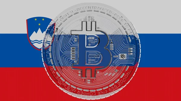 Gran Cristal Transparente Bitcoin Centro Parte Superior Bandera Eslovenia Imagen de stock