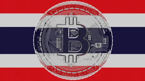 Nagy Átlátszó Üveg Bitcoin Közepén Tetején Country Flag Thaiföld Jogdíjmentes Stock Fotók