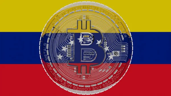 Grande Bitcoin Vetro Trasparente Centro Sulla Parte Superiore Della Bandiera — Foto Stock