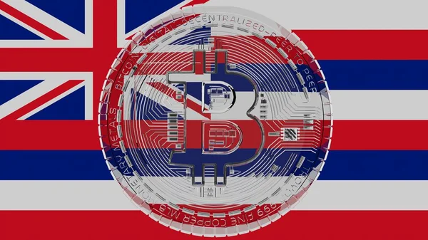 Large Transparent Glass Bitcoin Center Top State Flag Hawaii — Zdjęcie stockowe