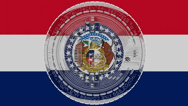 Large Transparent Glass Bitcoin Center Top State Flag Missouri Imagen de archivo