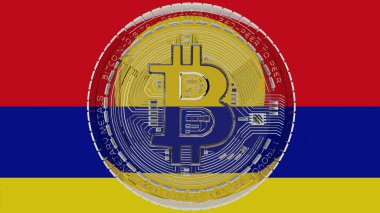 Merkezde ve Palmyra Mercan Bayrağı 'nın tepesinde büyük şeffaf cam Bitcoin.