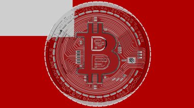 Merkezde ve Abu Dabi bayrağının tepesinde büyük şeffaf cam Bitcoin var.