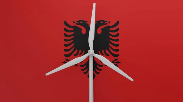 Grande Turbina Eólica Centro Com Fundo Bandeira País Albânia — Fotografia de Stock