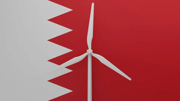 Merkezde Bahreyn Bayrağının Arka Planına Sahip Büyük Bir Rüzgar Türbini — Stok fotoğraf