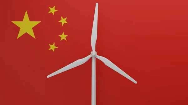 Большая Ветряная Турбина Центре Фоне Флага Китая — стоковое фото