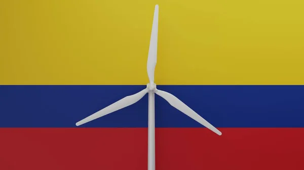 Large Wind Turbine Center Background Country Flag Colombia — Stock Photo, Image