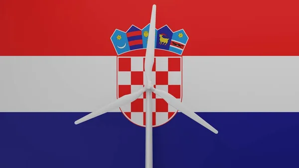 Large Wind Turbine Center Background Country Flag Croatia — Stock Photo, Image