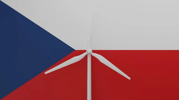 Grande Turbina Eólica Centro Com Fundo Bandeira País República Checa — Fotografia de Stock