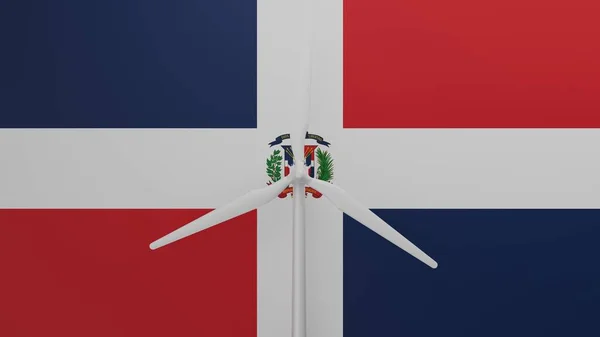 Nagyméretű Szélturbinák Dominikai Köztársaság Zászlajának Hátterével — Stock Fotó