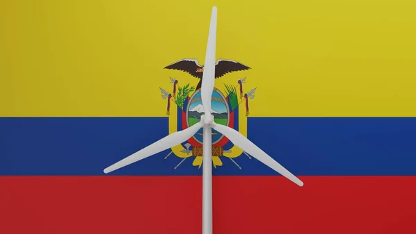 Grande Turbina Eólica Centro Com Fundo Bandeira País Equador — Fotografia de Stock